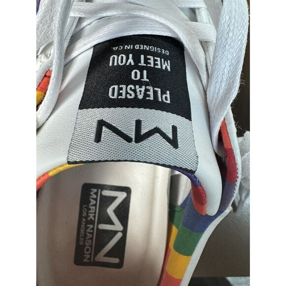 Mark Nason Sneakers Womens 7.5 White Shoes Rainbow Trim Pride Colorful Unworn - Picture 7 of 9